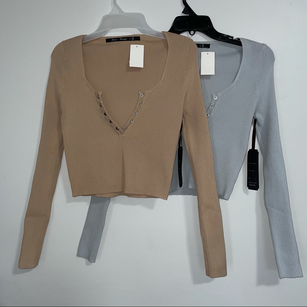 Blue & Tan Button Front Long Sleeve Bundle